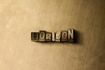 Obraz premium HORIZON - close-up of grungy vintage typeset word on metal backdrop. Royalty free stock - 3D rendered stock image. Can be used for online banner ads and direct mail.