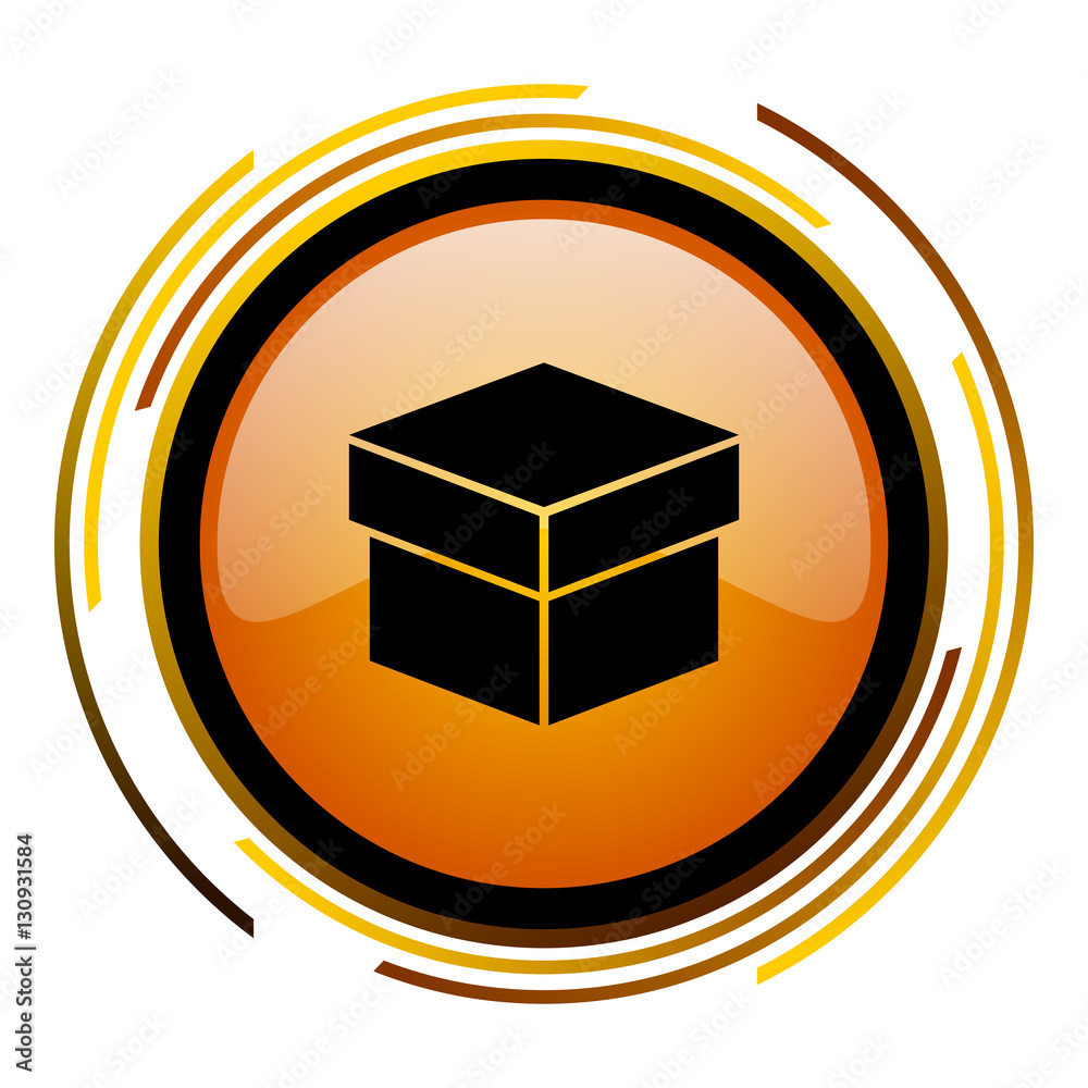 Leinwandbilder Box sign vector icon. Modern design round orange button isolated on white square background for web and application designers in eps10. 