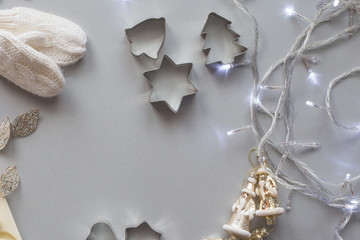 Christmas and New Year composition, studio shot, grey background/ space for text