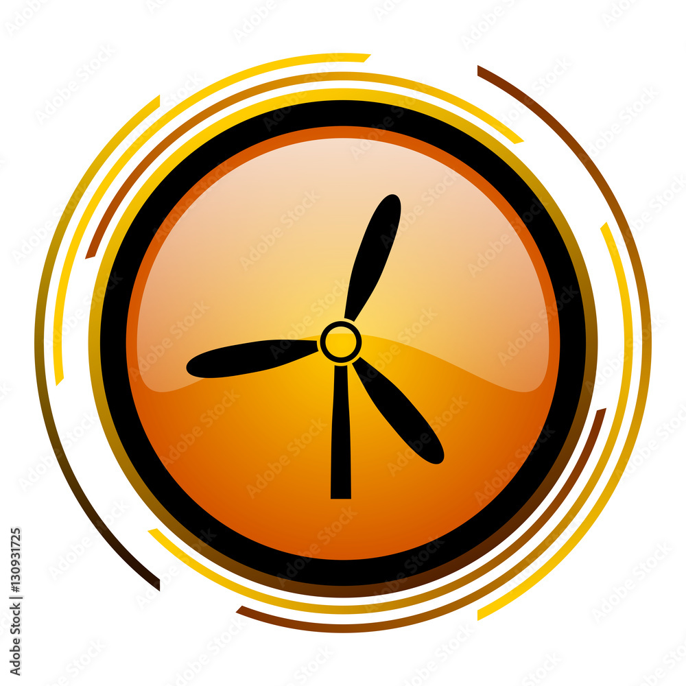 Aufkleber Windturbine sign vector icon. Modern design round orange button isolated on white square background for web and application designers in eps10. 