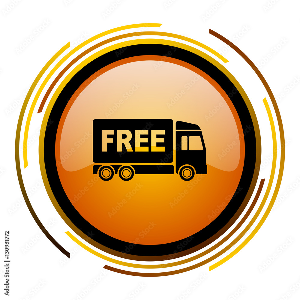 Leinwandbilder free delivery truck sign vector icon. modern design round orange button isolated on white square bac