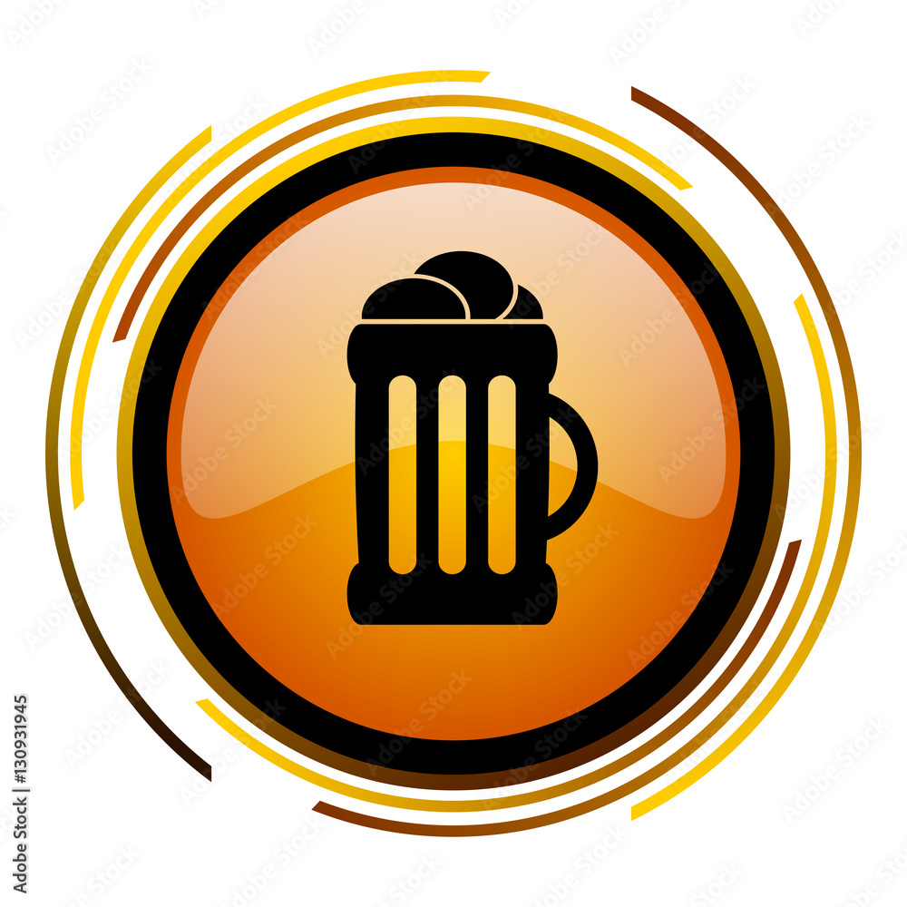 Aufkleber Beer sign vector icon. Modern design round orange button isolated on white square background for web and application designers in eps10. 
