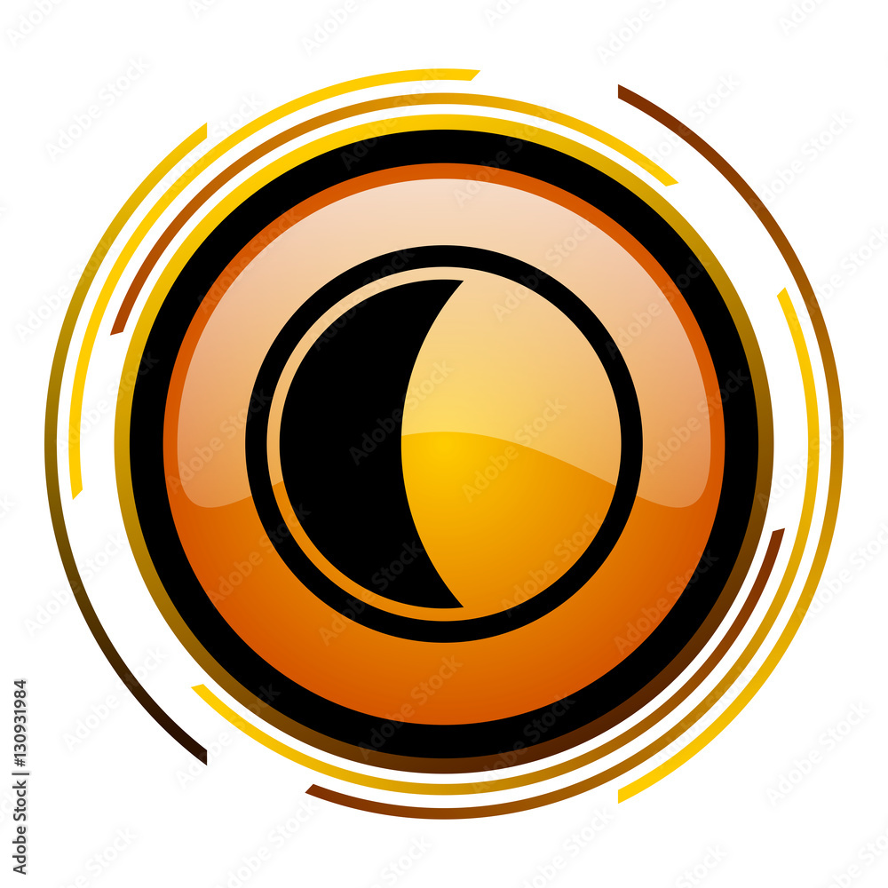 Poster Moon sign vector icon. Modern design round orange button isolated on white square background for web and application designers in eps10. 