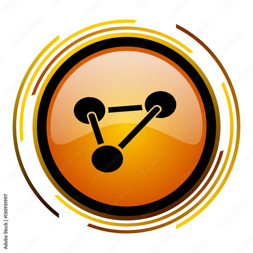 Aufkleber Molecule sign vector icon. Modern design round orange button isolated on white square background for web and application designers in eps10. 