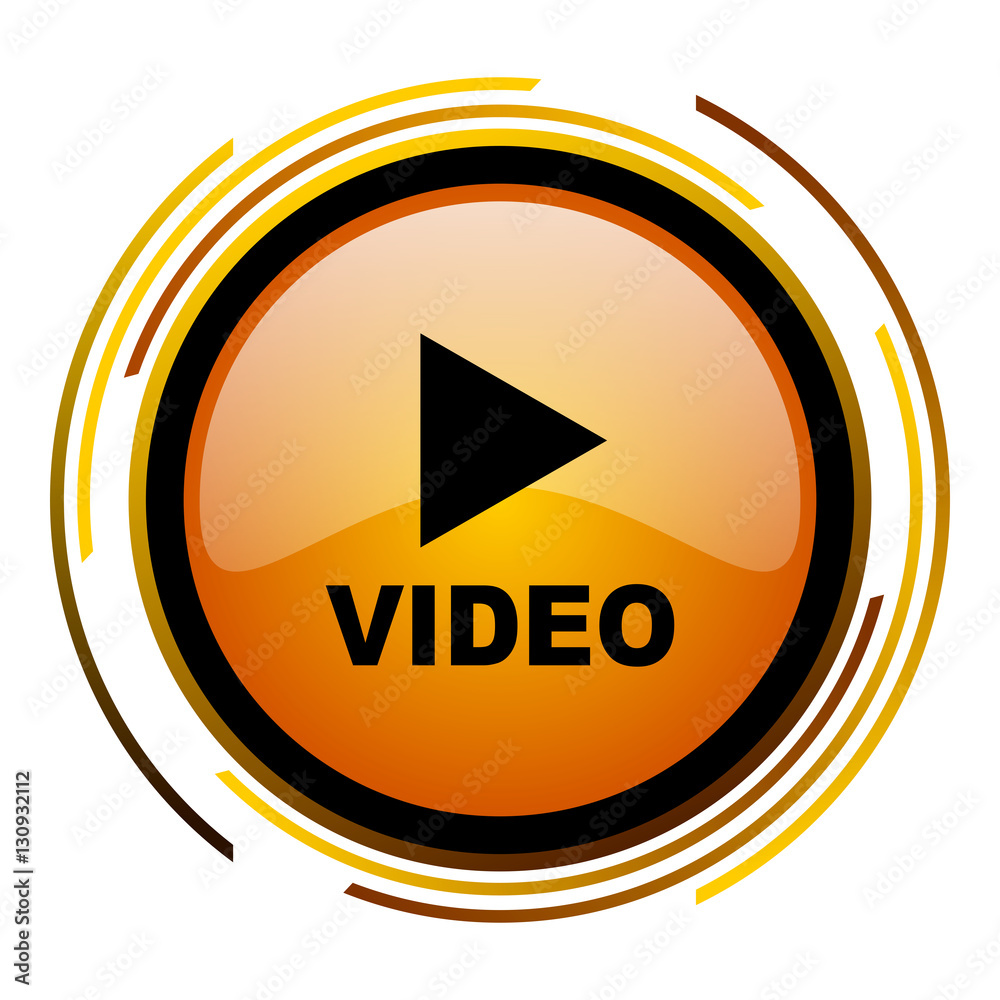 Fototapete Play video sign vector icon. Modern design round orange button isolated on white square background for web and application designers in eps10. 