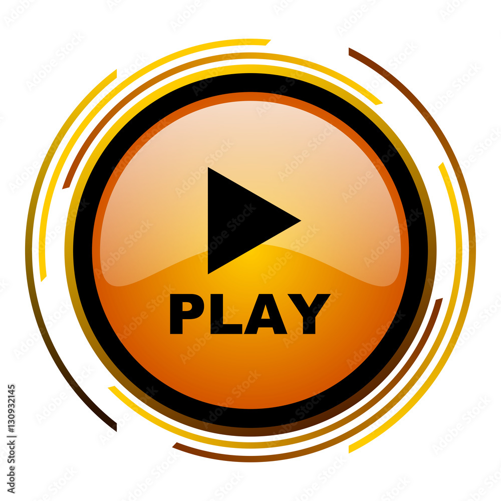 Poster Play sign vector icon. Modern design round orange button isolated on white square background for web and application designers in eps10. 