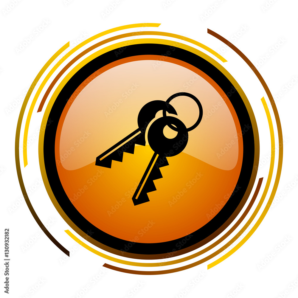 Aufkleber Keys sign vector icon. Modern design round orange button isolated on white square background for web and application designers in eps10. 