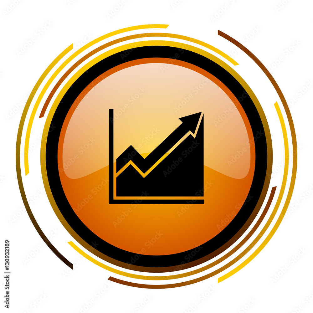 Aufkleber Diagram sign vector icon. Modern design round orange button isolated on white square background for web and application designers in eps10. 