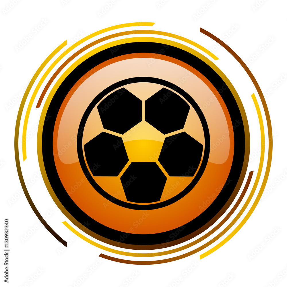 Poster Soccer sign vector icon. Modern design round orange button isolated on white square background for web and application designers in eps10. 