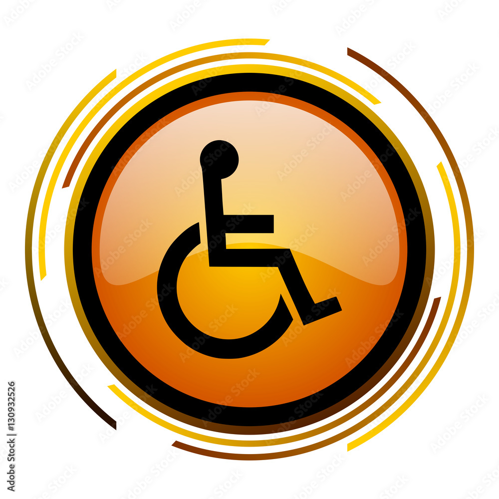 Aufkleber wheel chair sign vector icon. modern design round orange button isolated on white square background 