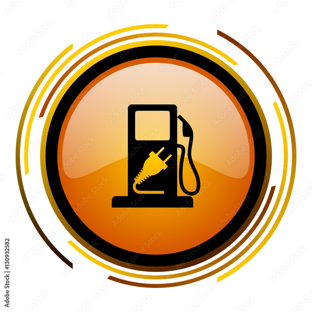 Aufkleber Hybrid fuel sign vector icon. Modern design round orange button isolated on white square background for web and application designers in eps10.