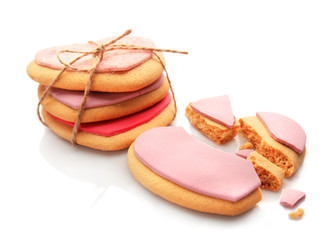 Tasty heart shaped cookies isolated on white