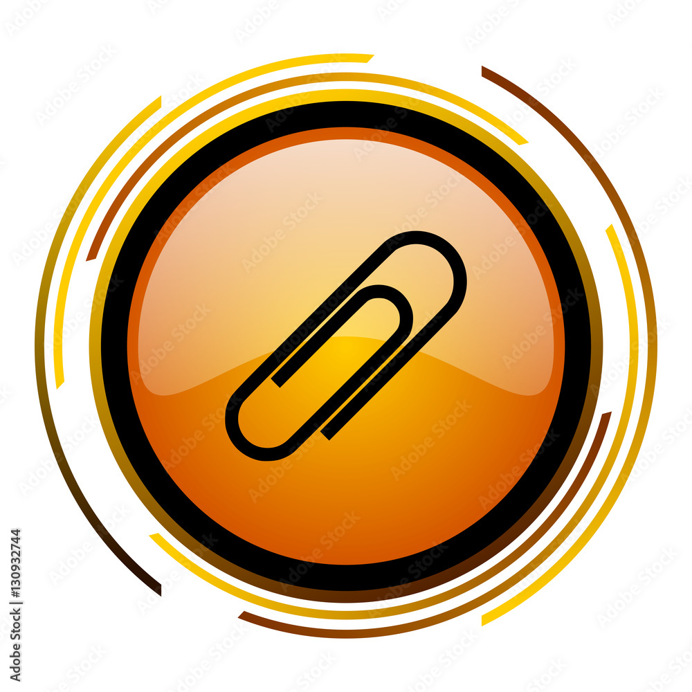 Aufkleber Paper clip sign vector icon. Modern design round orange button isolated on white square background for web and application designers in eps10.