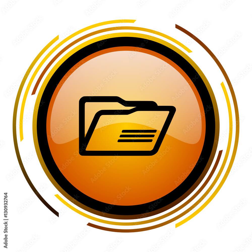 Aufkleber Folder sign vector icon. Modern design round orange button isolated on white square background for web and application designers in eps10.