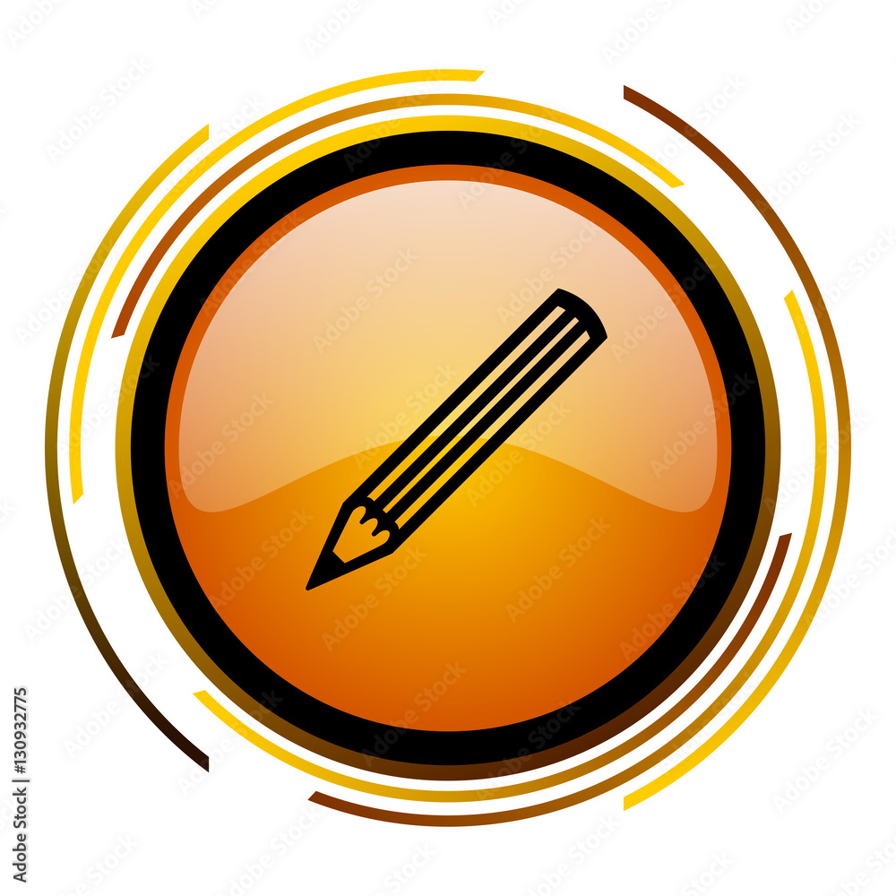 Aufkleber Pancil sign vector icon. Modern design round orange button isolated on white square background for web and application designers in eps10.
