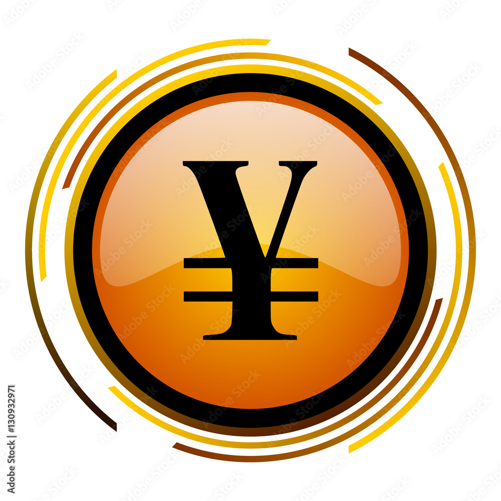 Aufkleber japan yen sign vector icon. modern design round orange button isolated on white square background fo