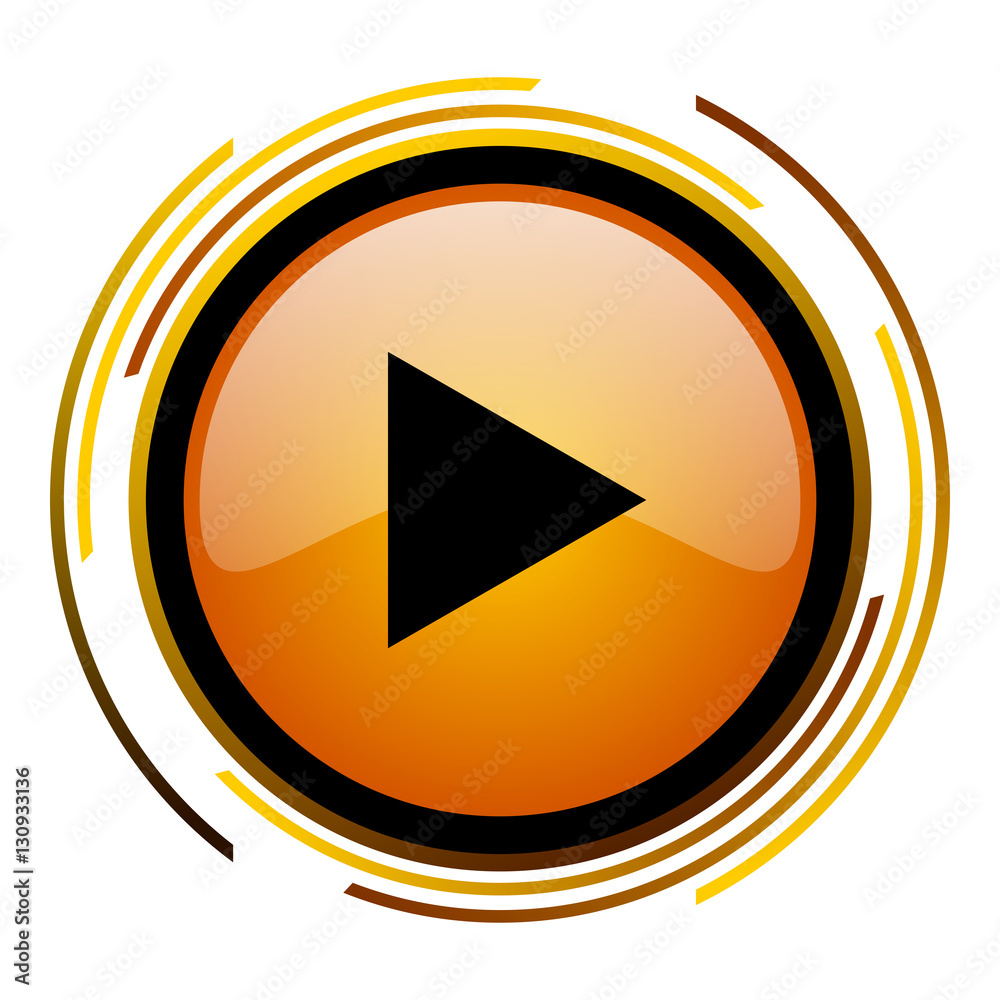 Aufkleber Play sign vector icon. Modern design round orange button isolated on white square background for web and application designers in eps10.
