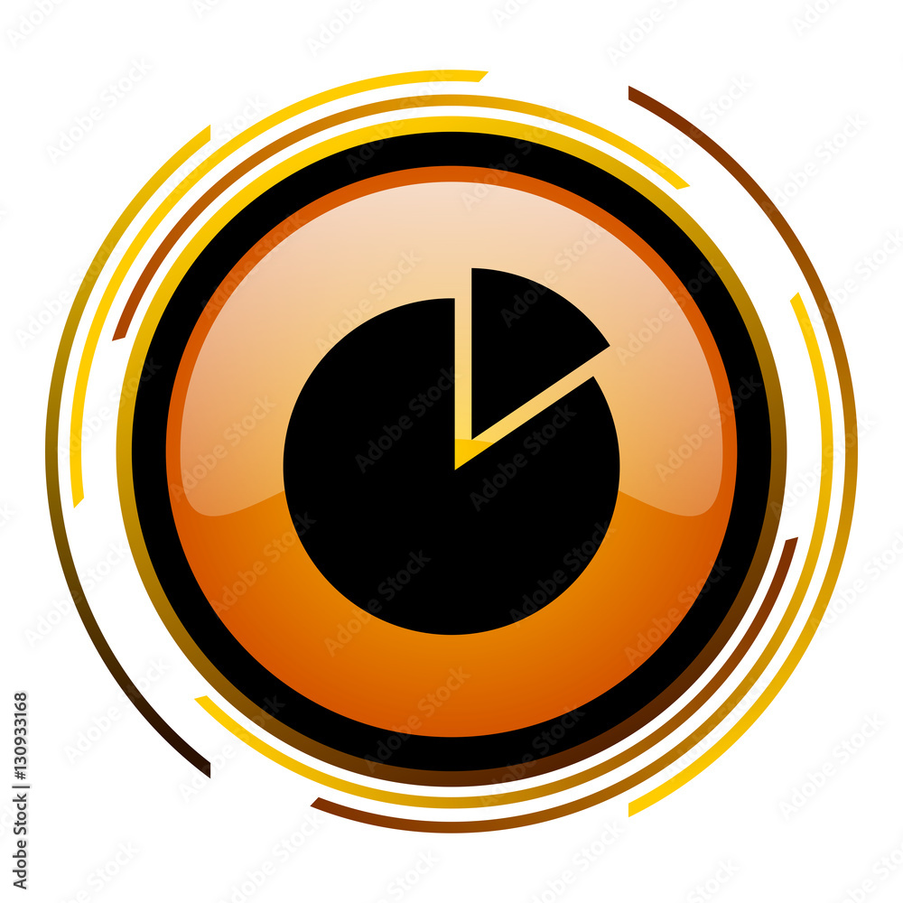 Poster Graph chart sign vector icon. Modern design round orange button isolated on white square background for web and application designers in eps10.