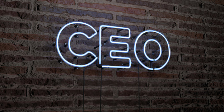 CEO -Realistic Neon Sign on Brick Wall background - 3D rendered royalty free stock image. Can be used for online banner ads and direct mailers..