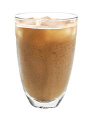 Glass of cold coffee on white background