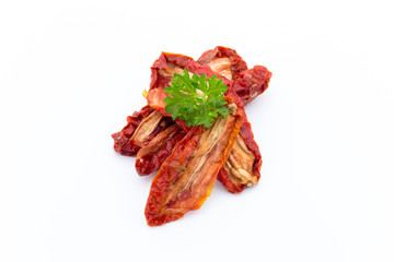 Dried tomatoes isolated on white background.