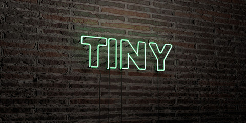 TINY -Realistic Neon Sign on Brick Wall background - 3D rendered royalty free stock image. Can be used for online banner ads and direct mailers..