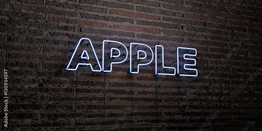 Fototapete apple -realistic neon sign on brick wall background - 3d rendered royalty free stock image. can be u