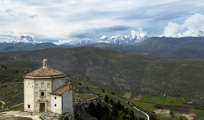 Santa Maria della Pietà Baptistery near Calascio Fortress, L'Aquila, Abruzzo, Italy
