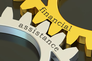 Financial Assistance concept on the gearwheels, 3D rendering