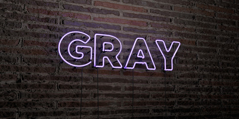 GRAY -Realistic Neon Sign on Brick Wall background - 3D rendered royalty free stock image. Can be used for online banner ads and direct mailers..