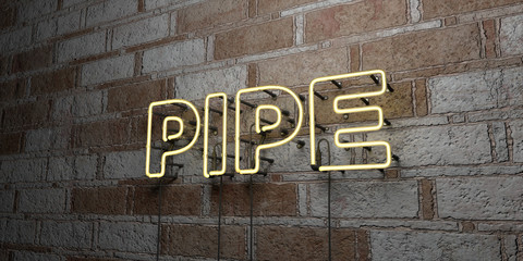 PIPE - Glowing Neon Sign on stonework wall - 3D rendered royalty free stock illustration.  Can be used for online banner ads and direct mailers..