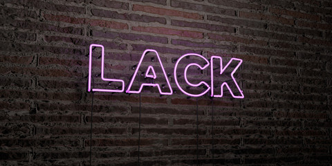 LACK -Realistic Neon Sign on Brick Wall background - 3D rendered royalty free stock image. Can be used for online banner ads and direct mailers..