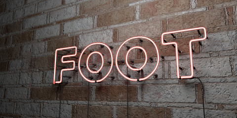 FOOT - Glowing Neon Sign on stonework wall - 3D rendered royalty free stock illustration.  Can be used for online banner ads and direct mailers..