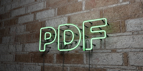 PDF - Glowing Neon Sign on stonework wall - 3D rendered royalty free stock illustration.  Can be used for online banner ads and direct mailers..