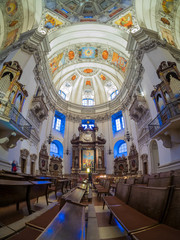 Fototapeta na wymiar Dome of the Salzburg Cathedral in Austria, interior of the cathedral