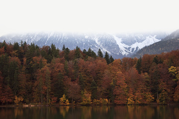 See, Wald und Berge im Herbst