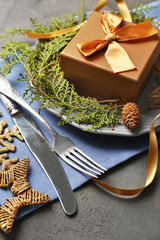 Beautiful Christmas table setting with decorations
