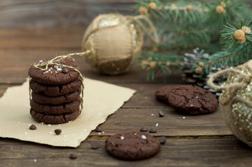 Christmas chocolate cookies with  chips