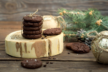 Fototapeta na wymiar Christmas chocolate cookies with chips