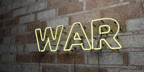 WAR - Glowing Neon Sign on stonework wall - 3D rendered royalty free stock illustration.  Can be used for online banner ads and direct mailers..