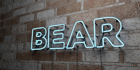 BEAR - Glowing Neon Sign on stonework wall - 3D rendered royalty free stock illustration.  Can be used for online banner ads and direct mailers..