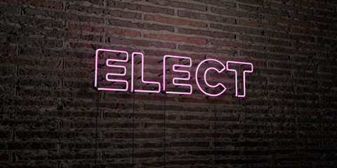 ELECT -Realistic Neon Sign on Brick Wall background - 3D rendered royalty free stock image. Can be used for online banner ads and direct mailers..