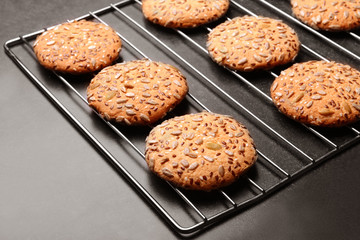 Cereal cookies on baking rack