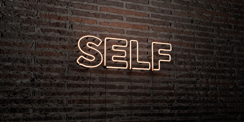 SELF -Realistic Neon Sign on Brick Wall background - 3D rendered royalty free stock image. Can be used for online banner ads and direct mailers..