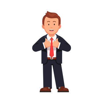 Standing business man showing thumbs up gesture