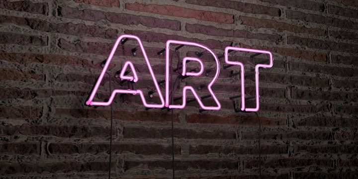 ART -Realistic Neon Sign on Brick Wall background - 3D rendered royalty free stock image. Can be used for online banner ads and direct mailers..