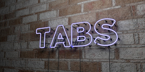 TABS - Glowing Neon Sign on stonework wall - 3D rendered royalty free stock illustration.  Can be used for online banner ads and direct mailers..