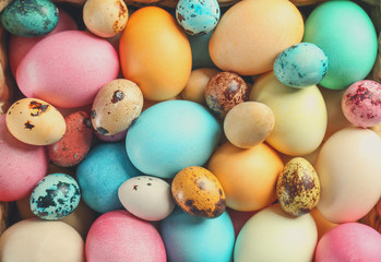 Close up view of colorful Easter eggs