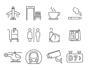 Airport navigation icons set