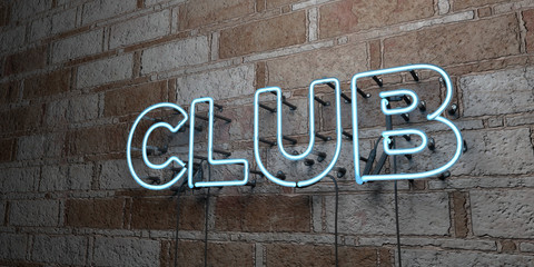 CLUB - Glowing Neon Sign on stonework wall - 3D rendered royalty free stock illustration.  Can be used for online banner ads and direct mailers..